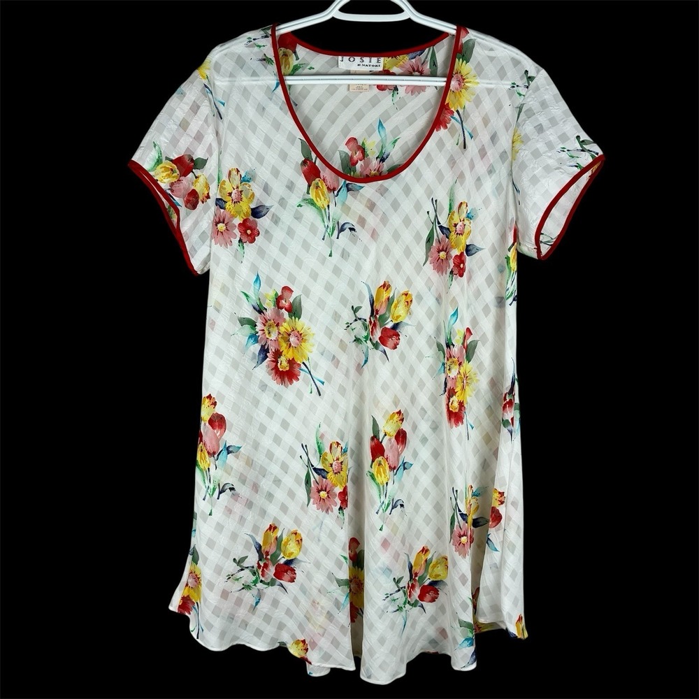 VTG Natori Sleep Shirt Babydoll Woman's Sz Medium Gingham Flirty Semi-sheer Y2K